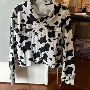 Shein cropped cow print button up